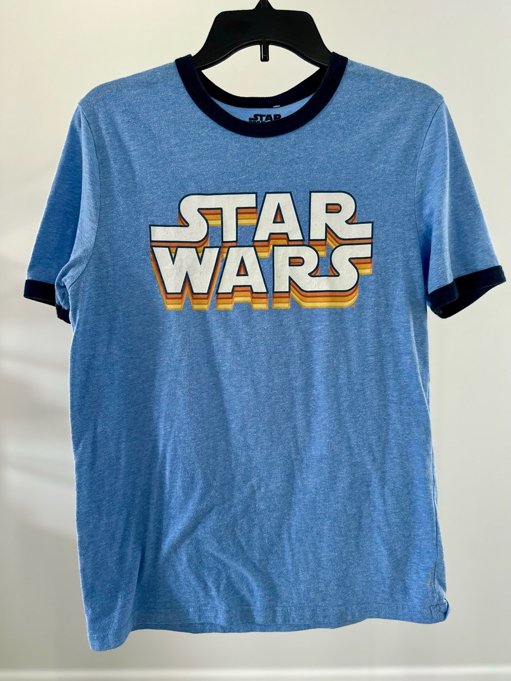 Retro Star Wars Light Blue Ringer Tee with Navy Trim